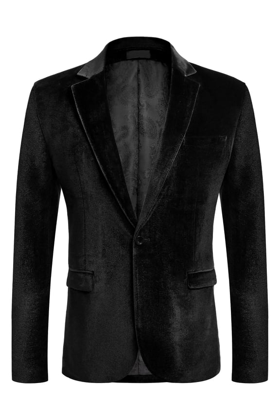 Men's Velvet Tuxedo Jacket - One Button Notched Lapel Velour Suit Jacket for Prom Wedding