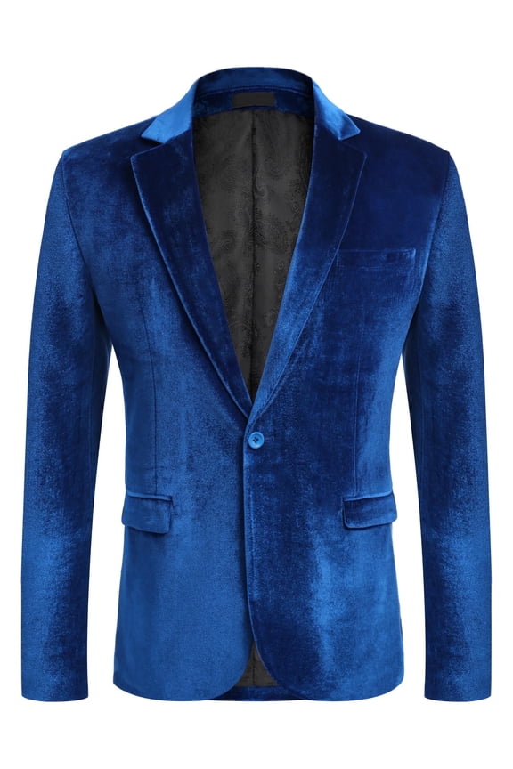 Men's Velvet Tuxedo Jacket - One Button Notched Lapel Velour Suit Jacket for Prom Wedding