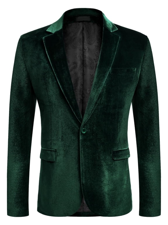 Men's Velvet Tuxedo Jacket - One Button Notched Lapel Velour Suit Jacket for Prom Wedding