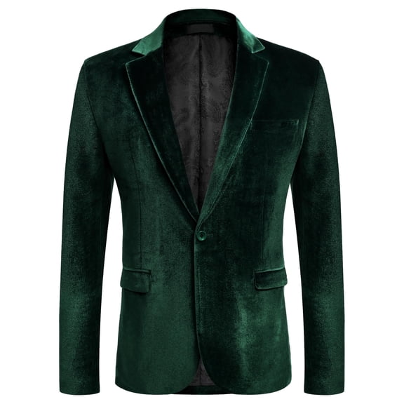COOFANDY Men's Velvet Tuxedo Jacket - One Button Notched Lapel Velour Suit Jacket for Prom Wedding