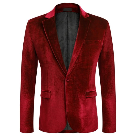 COOFANDY Men's Velvet Tuxedo Jacket - One Button Notched Lapel Velour Suit Jacket for Prom Wedding