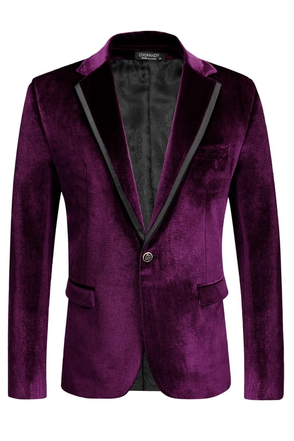 Mens Velvet Blazer Purple Tuxedo Jackets Notched Lapel Single Button Dinner Prom Party Jackets Christmas Gift