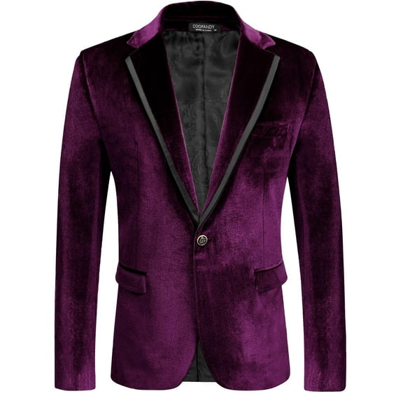 COOFANDY Mens Velvet Blazer Purple Tuxedo Jackets Notched Lapel Single Button Dinner Prom Party Jackets Christmas Gift