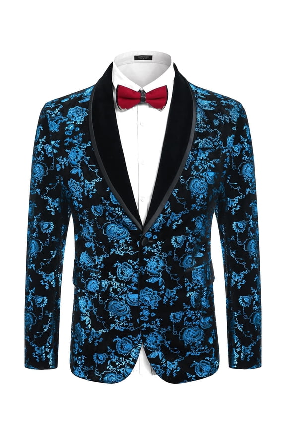 Men's Tuxedo Jacket Regular Fit Floral Velvet Blazer Shawl Lapel Dinner Party Wedding Suit