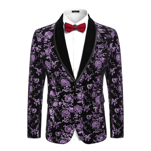 COOFANDY Mens Floral Tuxedo Jacket Big and Tall Velvet Blazer