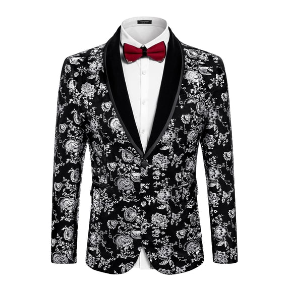 COOFANDY Mens Velvet Blazer Regular Fit Floral Tuxedo Jacket Stylish Wedding Party Prom Suits