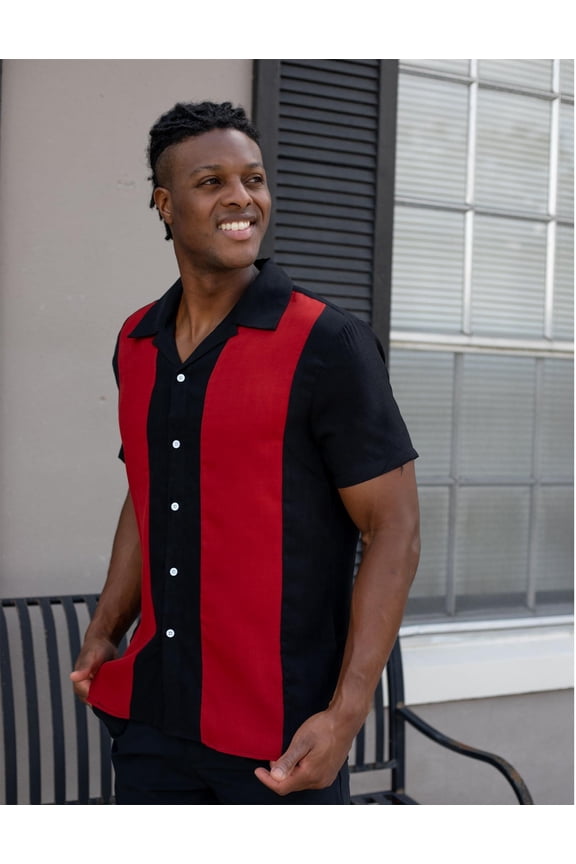 Men's Vintage Bowling Shirt Short Sleeve Button Down Summer Cuba Beach Shirts