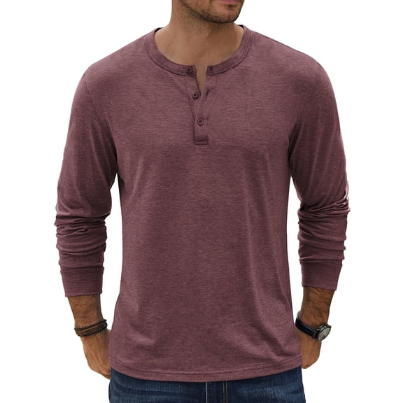 COOFANDY Men's Vintage Henley T-Shirt Casual Long Sleeve Fashion Henley Pullover Shirts Soft Stretch Lightweight Fall Tees