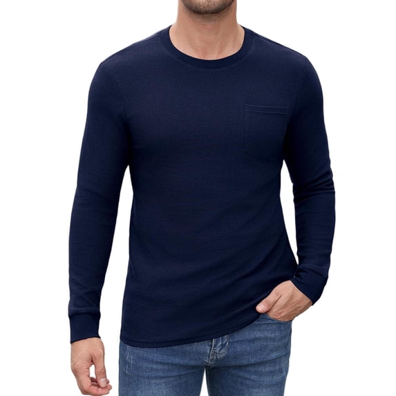 COOFANDY Men's Waffle Knit Long Sleeve T-Shirt, Crew Neck Thermal Pullover with Chest Pocket, Slim Fit Soft Casual Shirt for Fall Winter Daily Wear