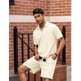 thumbnail image 1 of COOFANDY Men's Waffle Knit Polo Shirt and Shorts Set 2 Pieces Outfits Summer Suit Casual Tracksuit with Pockets, 1 of 7