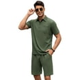 thumbnail image 1 of COOFANDY Men's Waffle Knit Polo Shirt and Shorts Set 2 Pieces Outfits Summer Suit Casual Tracksuit with Pockets, 1 of 7