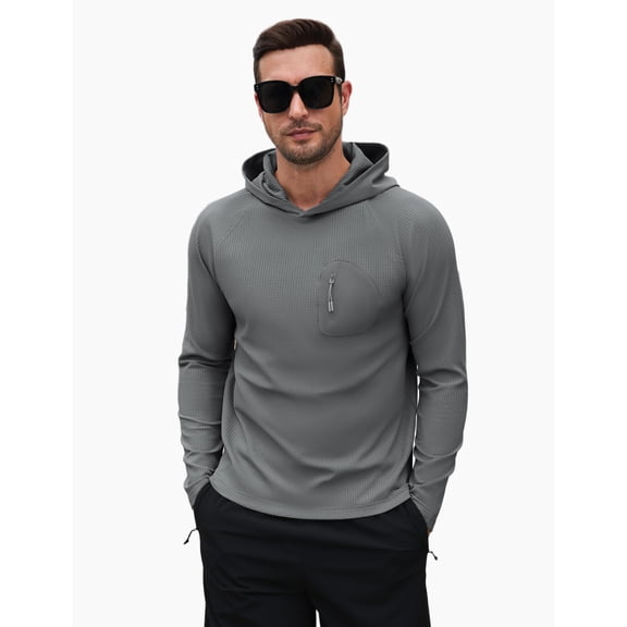 COOFANDY Men's Waffle Knit Stretch Pullover Hoodie, Raglan Sleeve Athletic Sweatshirt with Contrast Zip Chest Pocket