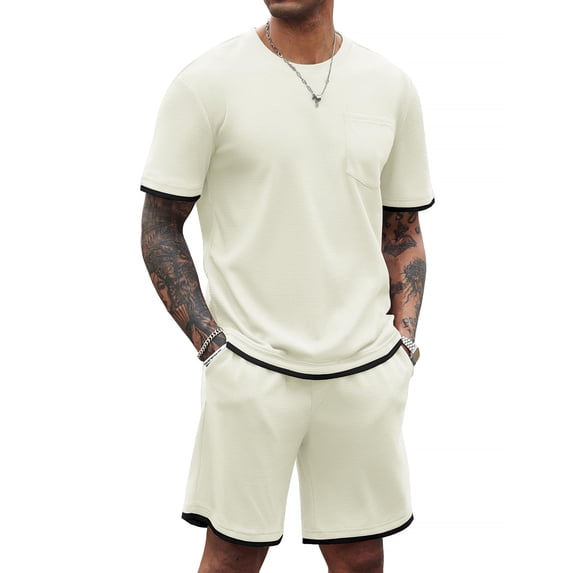 COOFANDY Men's Waffle Shirt and Shorts Set 2 Piece Outfits Casual Summer Tracksuits Set with Pockets