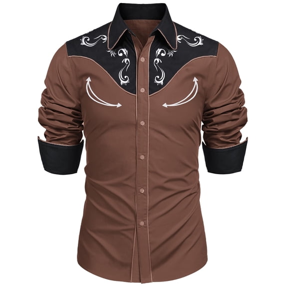 COOFANDY Men's Western Cowboy Shirt Embroidered Button Down Long Sleeve Shirts