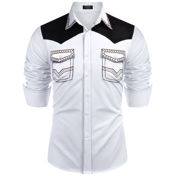 COOFANDY Men's Western Cowboy Shirt Embroidered Long Sleeve Slim Fit Casual Cotton Button Down Hippie Shirts with Pockets