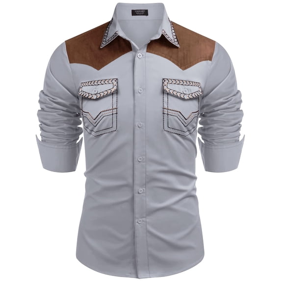 COOFANDY Men's Western Cowboy Shirt Embroidered Long Sleeve Slim Fit Casual Cotton Button Down Hippie Shirts with Pockets