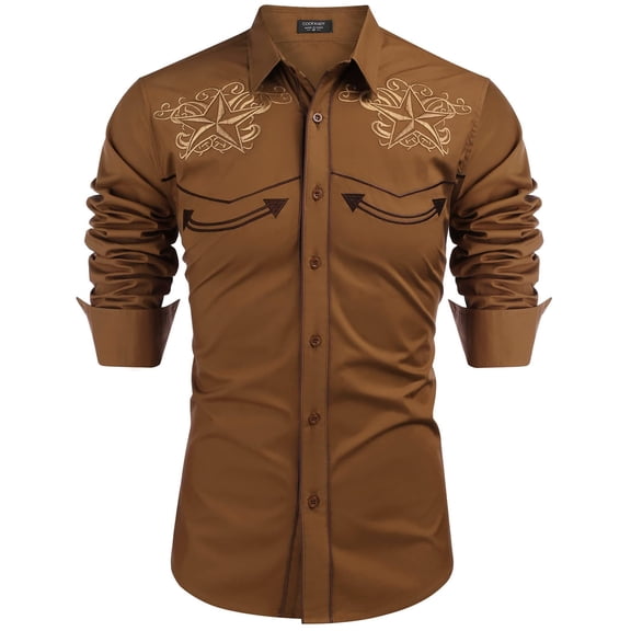 COOFANDY Cowboy Shirts for Men Long Sleeve Western Shirt Embroidered Button Up Shirts