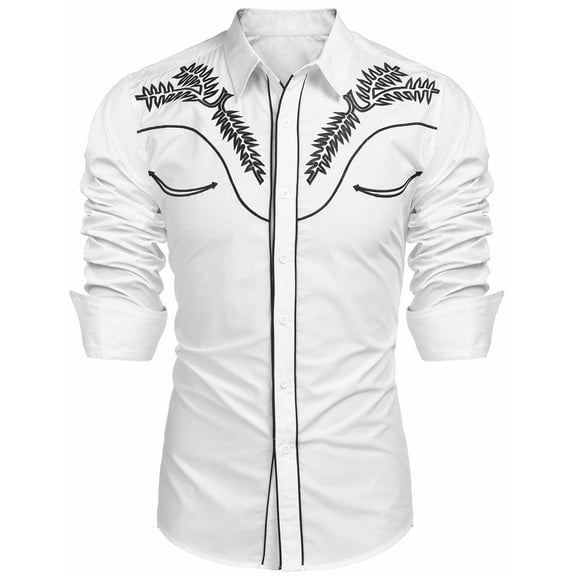 COOFANDY Cowboy Shirts for Men Long Sleeve Western Shirt Embroidered Button Up Shirts