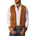 thumbnail image 1 of COOFANDY Men's Western Cowboy Vest Casual Fringe Hippie Costume V Neck Zipper Suede Leather Waistcoat, 1 of 9