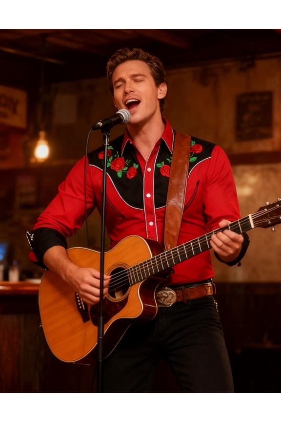 Men's Western Shirts Long Sleeve Slim Fit Embroidered Cowboy Shirt Casual Button Down Work Shirts