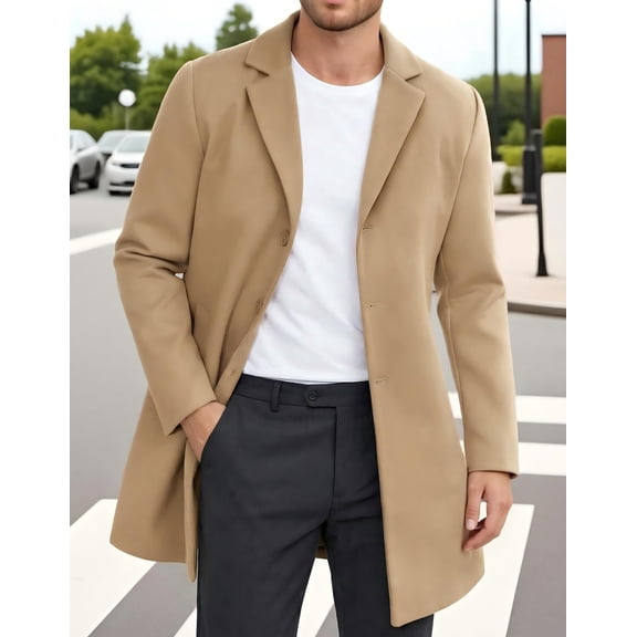 COOFANDY Men's Wool Blend Peacoat - Winter Trench Style, Notched Lapel & Single Breasted, with Pockets