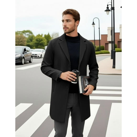 COOFANDY Men's Wool Blend Peacoat - Winter Trench Style, Notched Lapel & Single Breasted, with Pockets