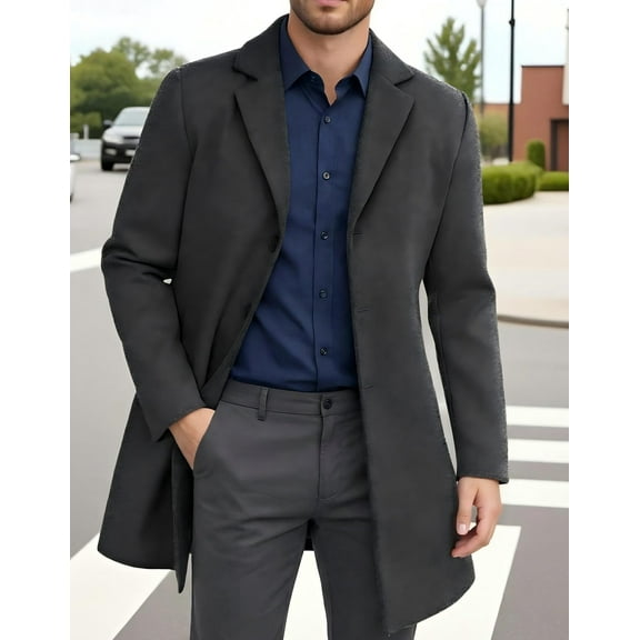 COOFANDY Men's Wool Blend Peacoat - Winter Trench Style, Notched Lapel & Single Breasted, with Pockets