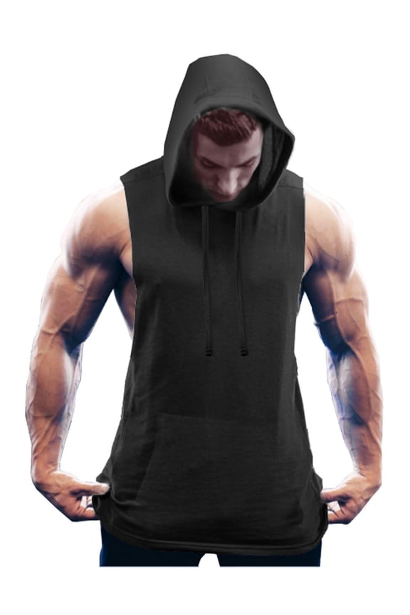 Men's Workout Hooded Tank Tops Bodybuilding Muscle Cut Off T Shirt Sleeveless Gym Hoodies