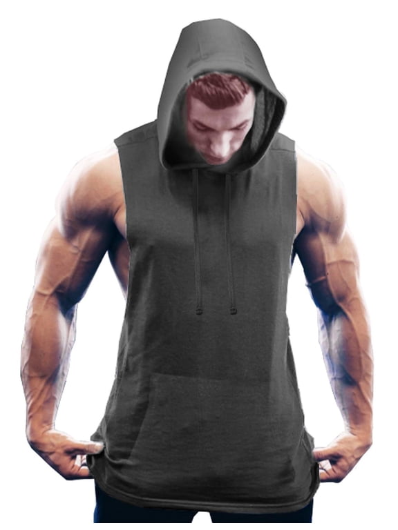 Men's Workout Hooded Tank Tops Bodybuilding Muscle Cut Off T Shirt Sleeveless Gym Hoodies