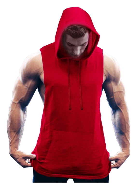 Men's Workout Hooded Tank Tops Bodybuilding Muscle T Shirt Sleeveless Gym Hoodies