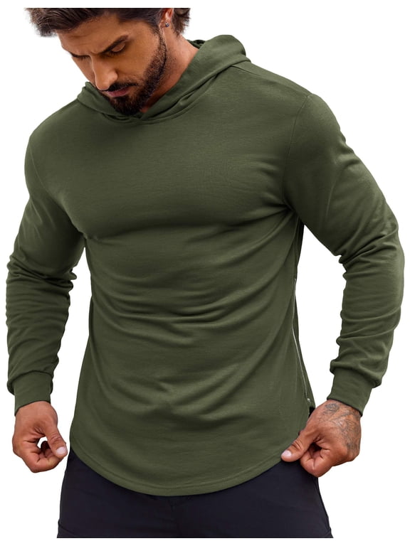 Men's Muscle Fit Long Sleeve Athletic Gym Pullover Workout Sweatshirts Hoodies