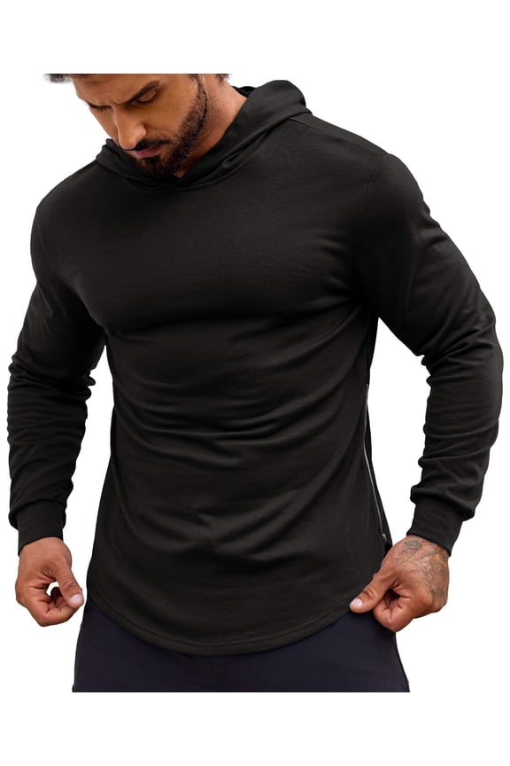 Men's Muscle Fit Long Sleeve Athletic Gym Pullover Workout Sweatshirts Hoodies