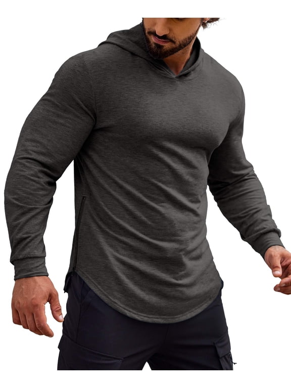Men's Muscle Fit Long Sleeve Athletic Gym Pullover Workout Sweatshirts Hoodies
