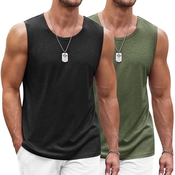 COOFANDY Mens Tanks for Summer 2 Pack Gym Sleeveless Shirts Cut Off Workout Tee Shirt