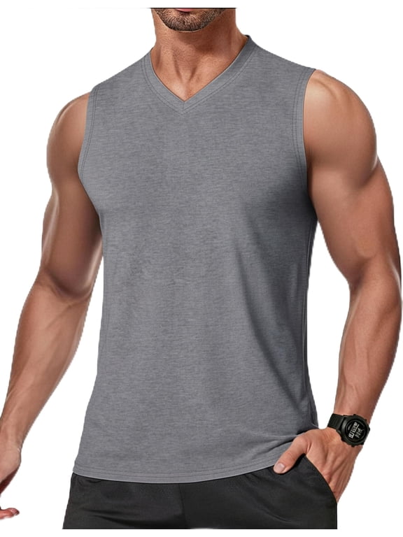 Men's Workout Tank Tops V Neck Sleeveless Shirts Quick Dry Athletic Gym Muscle T Shirt Lightweight Soft Tee