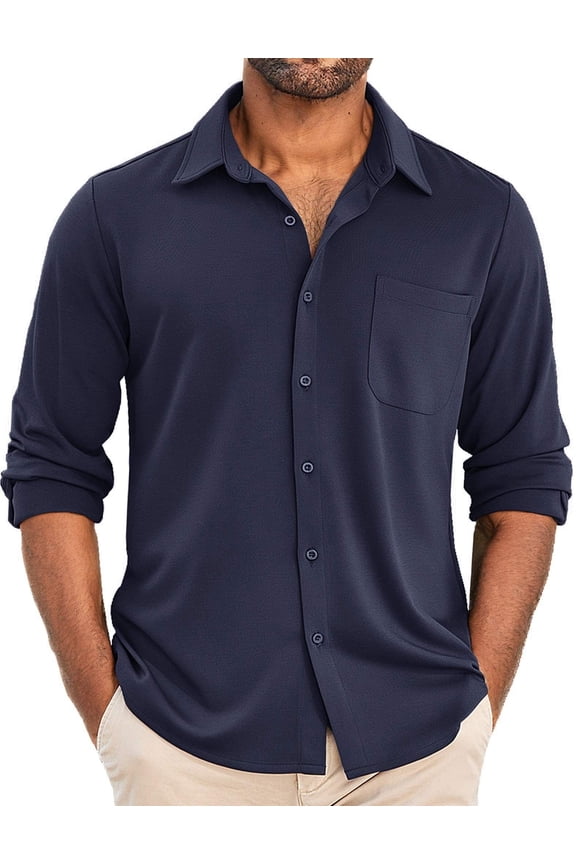 Men's Long Sleeve Button Down Shirt Lightweight Breathable Fitted Shirt