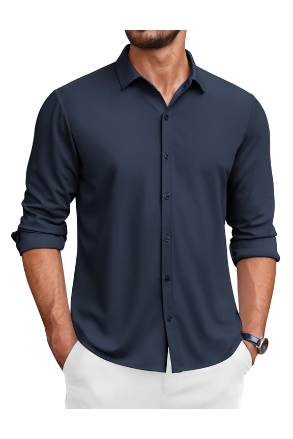 Men's shirt, men's long sleeve casual shirt, business shirt, solid color men's shirts Navy M