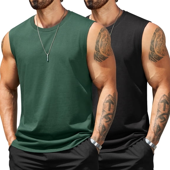 COOFANDY Mens 2 Pack Cut Off Shirts Cotton Tank Top Sleeveless Workout Tee Shirts Casual Tanks