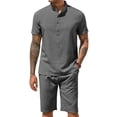 thumbnail image 1 of COOFANDY Mens 2 Piece Set Outfits Linen Pants Short Sleeve Casual Shirts and Linen Shorts Summer Beach Suits, 1 of 7