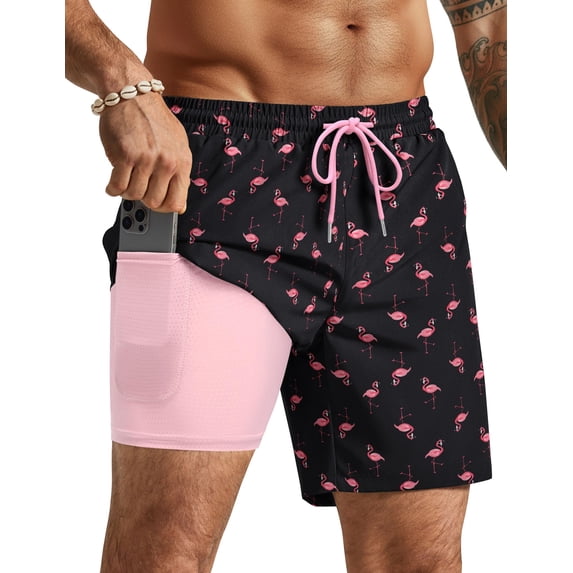 COOFANDY Mens Bathing Suit Swim Trunks with Compression 7 Inches Breathable Liner Swim Suits Board Shorts with Drawstring