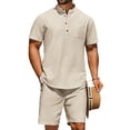 thumbnail image 1 of COOFANDY Mens Beach Set 2 Piece Cotton Linen Outfit for Men Short Sets For Summer Vacation Wedding, 1 of 6