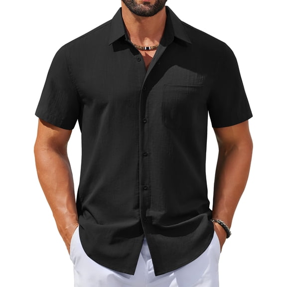 COOFANDY Mens Beach Shirs Untucked Shirts Short Sleeve Button Up Casual Dress Shirts