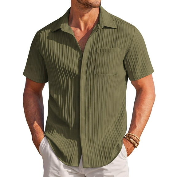 COOFANDY Men's Summer Beach Shirts Short Sleeve Button Down Shirts Untucked Shirts Casual with Pocket