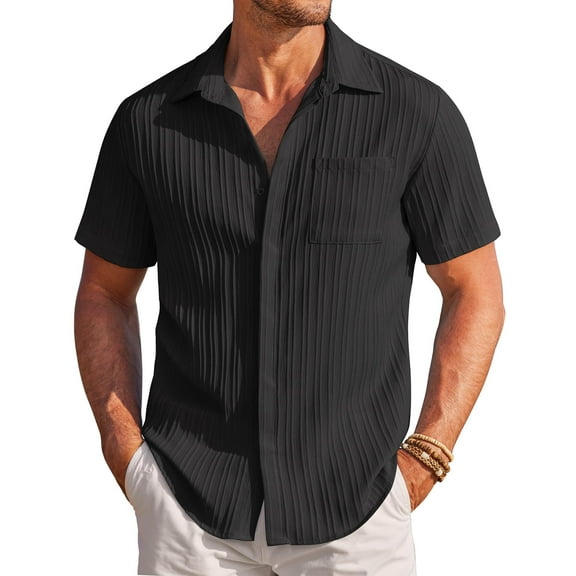 COOFANDY Mens Beach Shirt Casual Short Sleeve Button Up Shirts Hawii Camp Summer Beach Wear