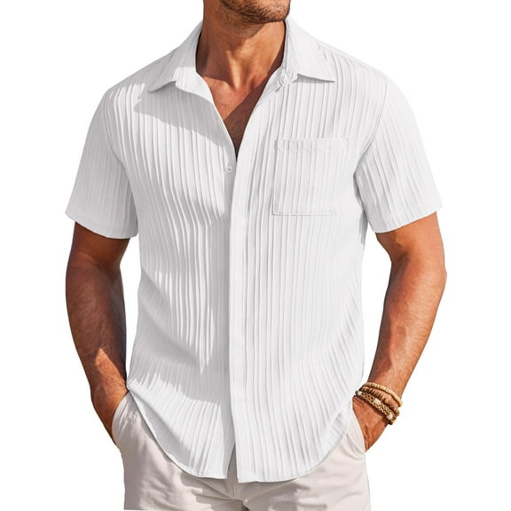 COOFANDY Mens Beach Shirt Short Sleeve Button Down Shirts Summer Beach Shirt Untucked Shirts for Men