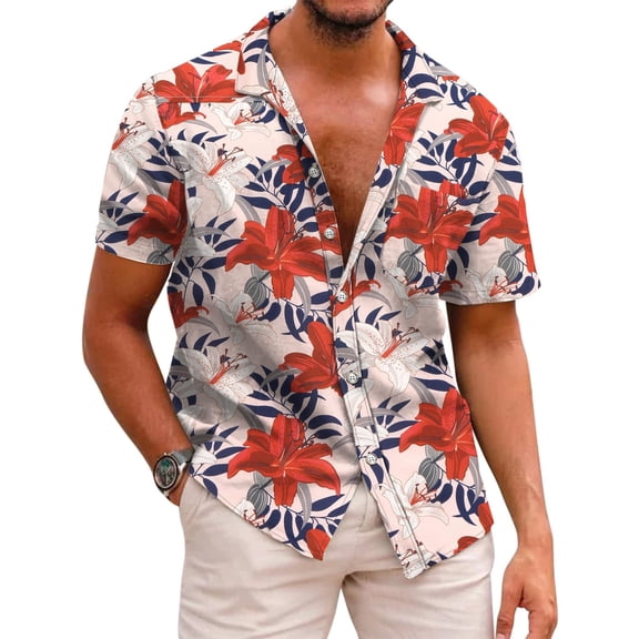 COOFANDY Mens Beach Shirt Short Sleeve Cotton Linen Tops Holiday Casual Summer Shirts