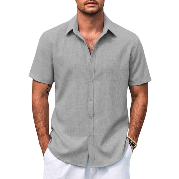 COOFANDY Mens Beach Shirts Casual Linen Shirt Short Sleeve Tropical Vacation Shirts