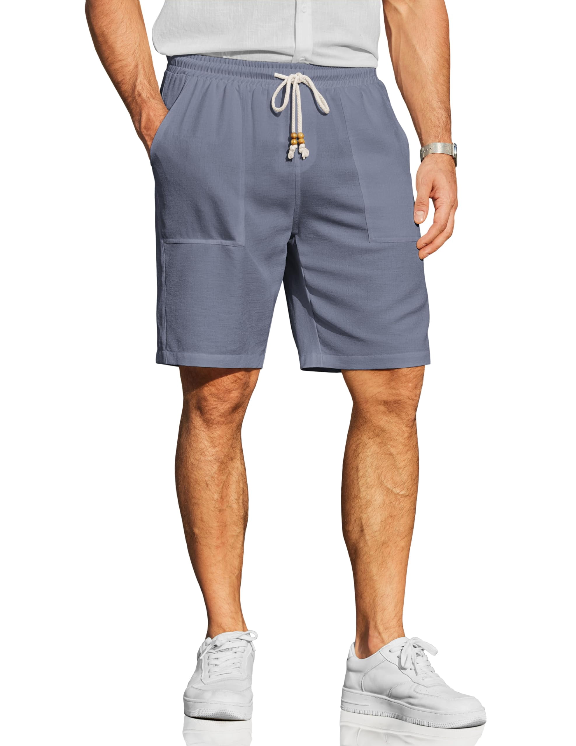 COOFANDY Mens Beach Shorts Casual Linen 9 Inch Inseam Summer Vacation ...