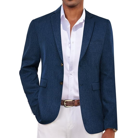 COOFANDY Mens Blazer Jacket Slim Fit Two Button Business Suit Jacket Summer Wedding Linen Sport Coat