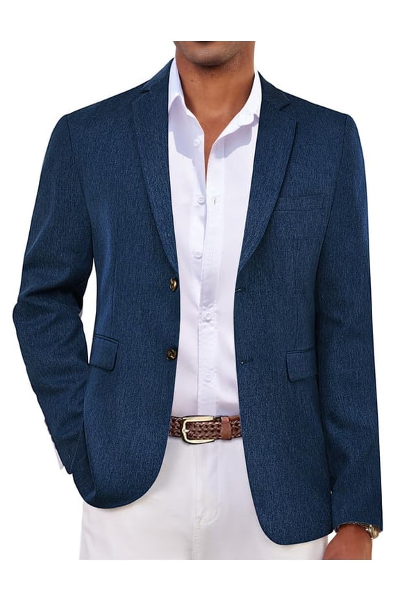 Mens Blazer Jacket Slim Fit Two Button Business Suit Jacket Summer Wedding Linen Sport Coat